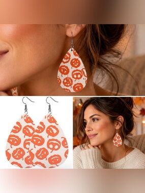 Vegan Leather Halloween Earrings Pumpkin Jack O Lantern Halloween Costume